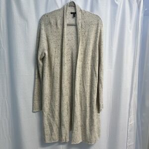 Eileen Fisher Ecru Speckled Organic Cotton Open Front Longline Cardigan Sweater